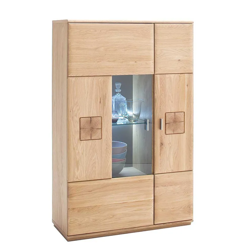 Vitrine Highboard optional mit LED Pontros Eiche Bianco teilmassiv
