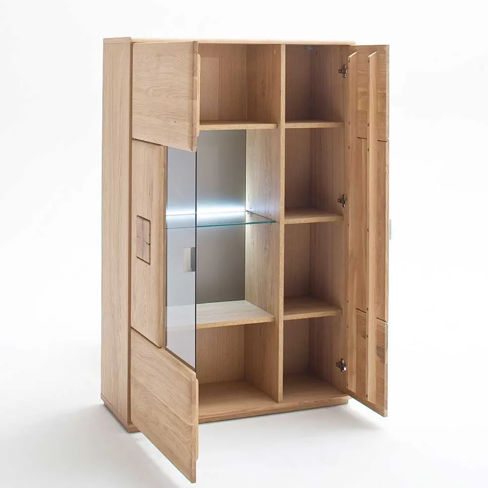 Vitrine Highboard optional mit LED Pontros Eiche Bianco teilmassiv