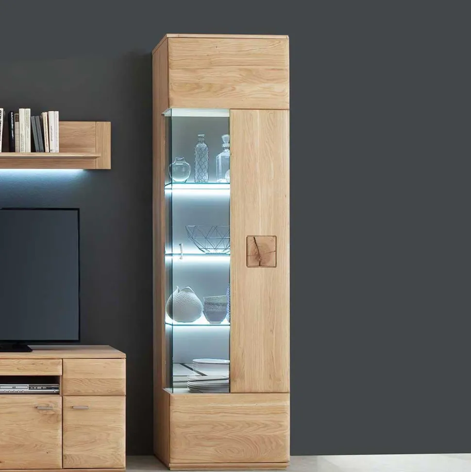 Vitrine in 60cm Breite Pontros Eiche Bianco teilmassiv