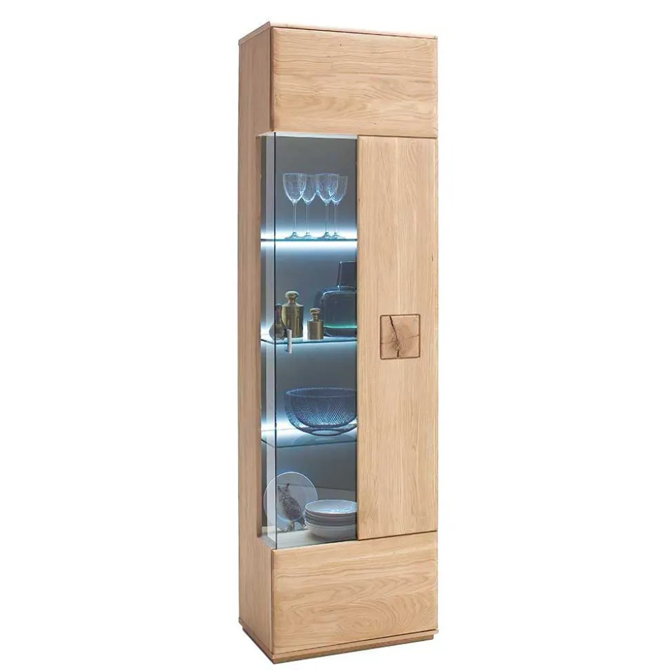 Vitrine in 60cm Breite Pontros Eiche Bianco teilmassiv