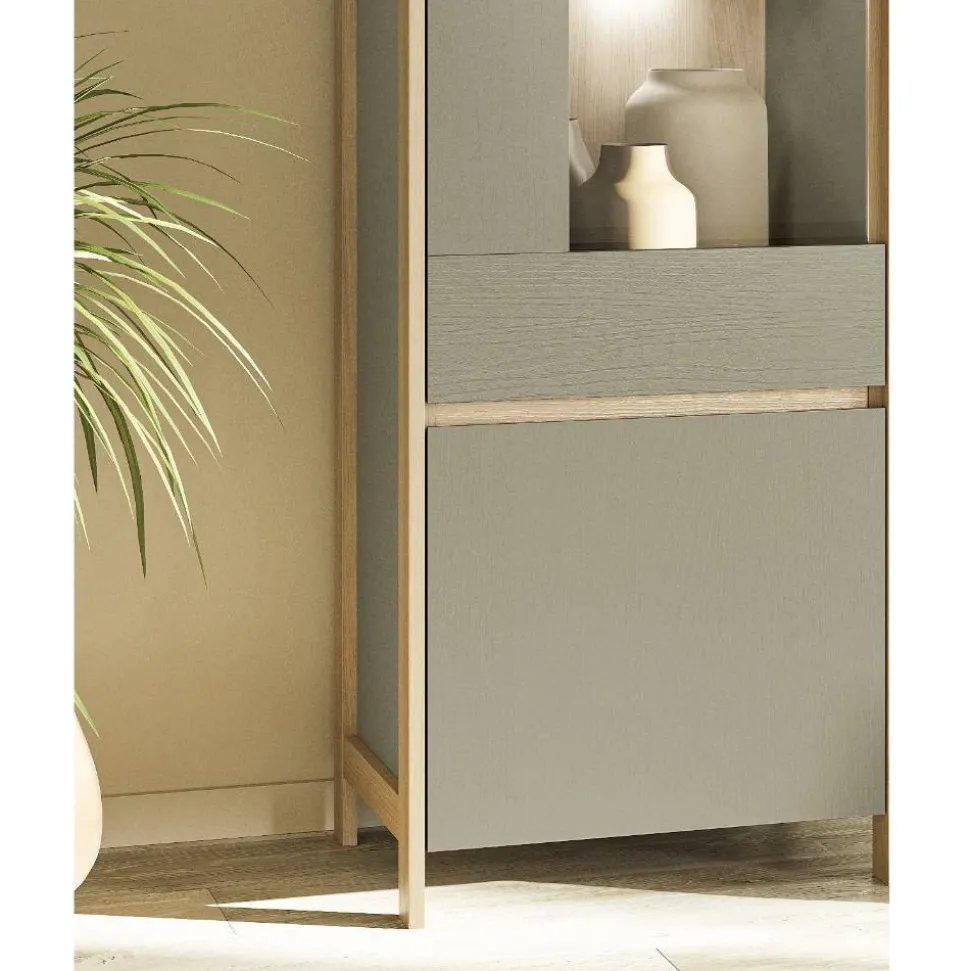 Vitrine in Eukalyptus und Eiche Optik - Promo