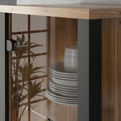 Vitrine in Fichte verwittert Dekor - Simeona