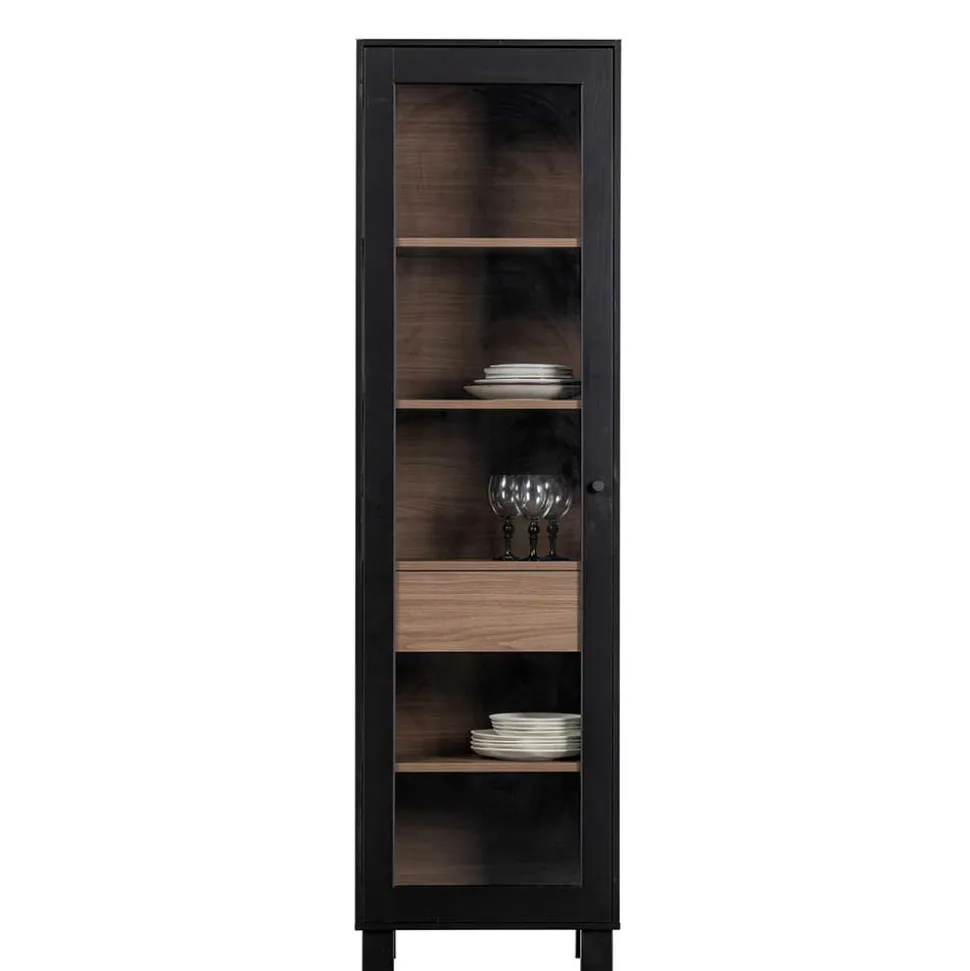 Vitrine in Schwarz & Walnuss Optik - Rabad
