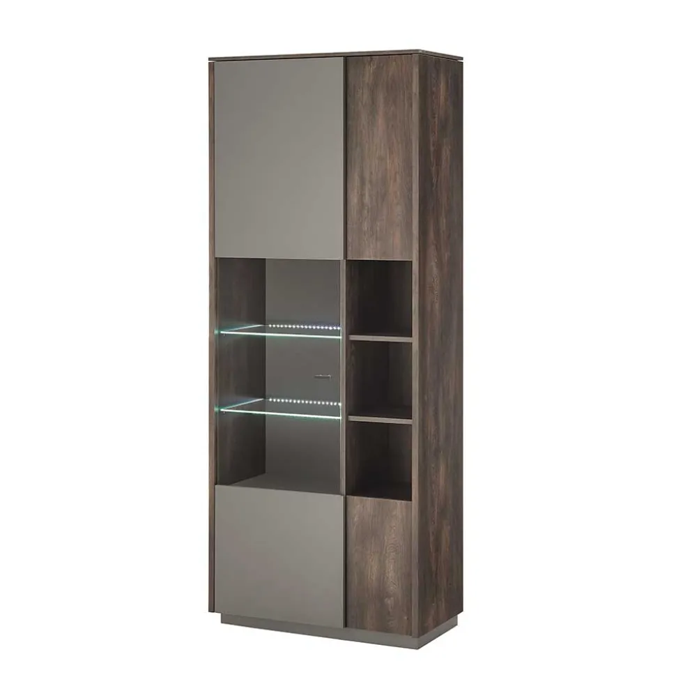Vitrine Schrank in Anthrazit und Eiche Dunkel - Mundo