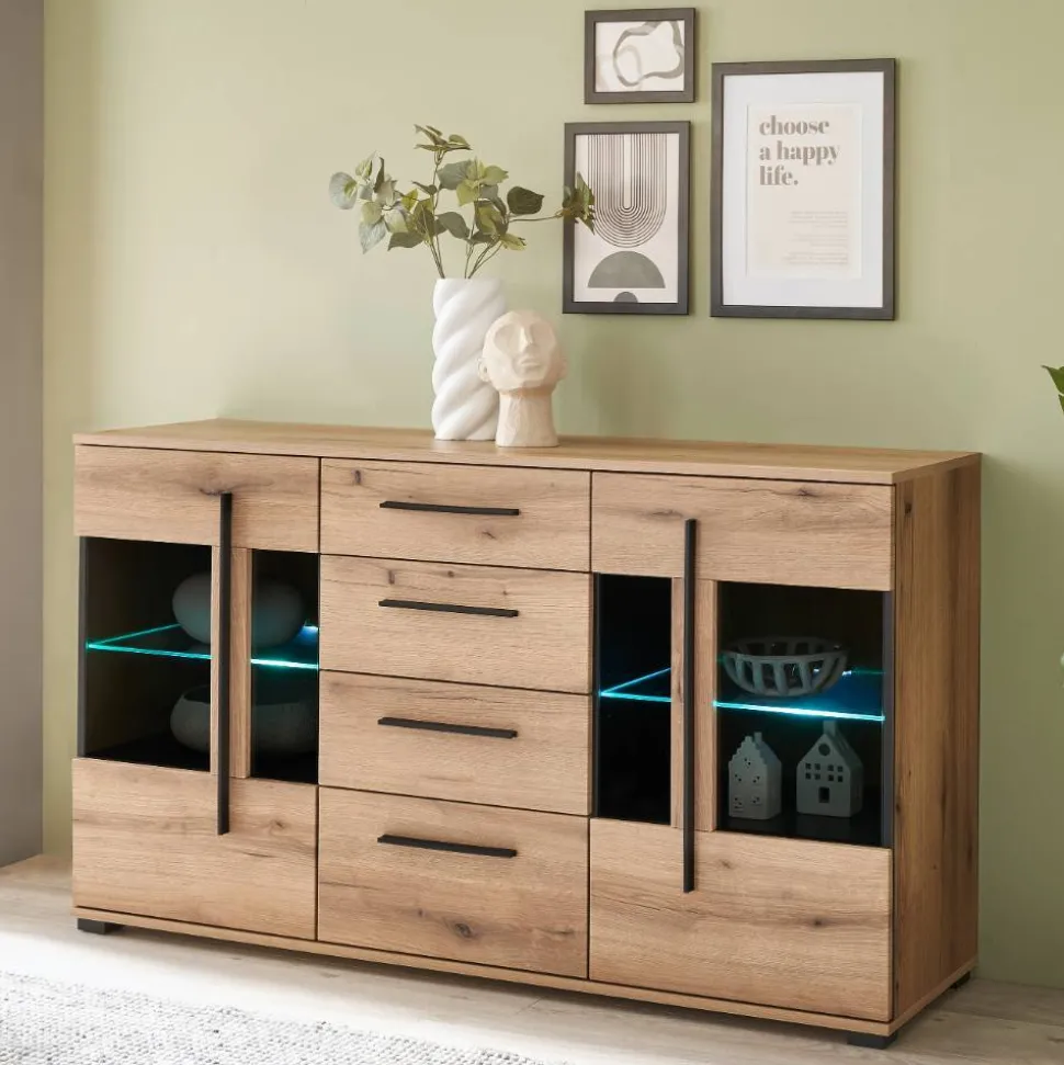 Vitrinenkombination und Wandboard Set - Brocus (vierteilig)