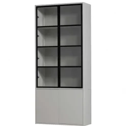 Vitrinenschrank in Hellgrau und Schwarz - Arno