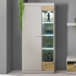 Vitrinenschrank in Hellgrau & Zinneiche NB - Lioscas