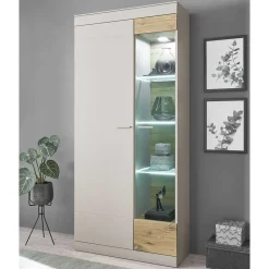 Vitrinenschrank in Hellgrau & Zinneiche NB - Lioscas