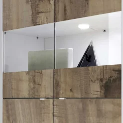 Vitrinenschrank in Holz verwittert & Weiß HG - Olvenion