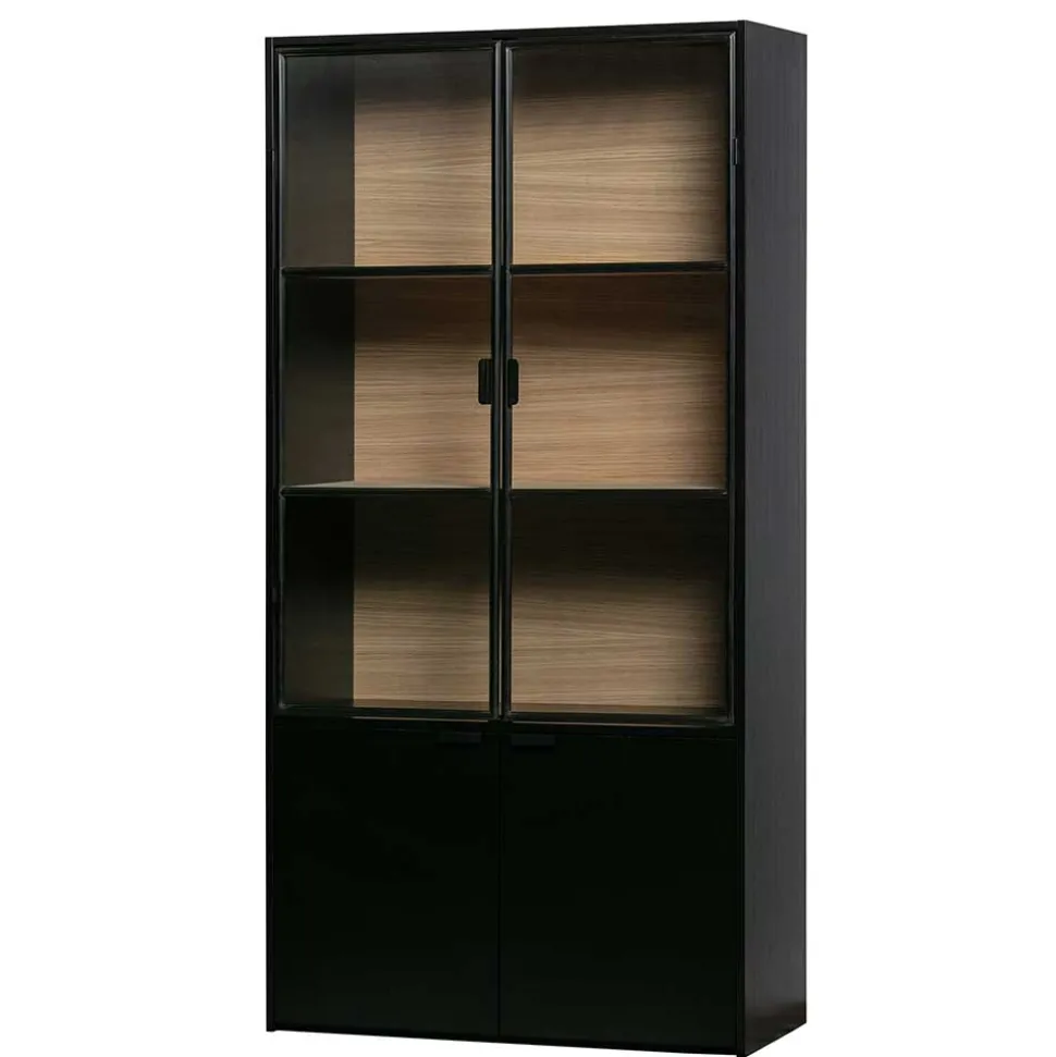 Vitrinenschrank in Kiefer und Schwarz - Angoro