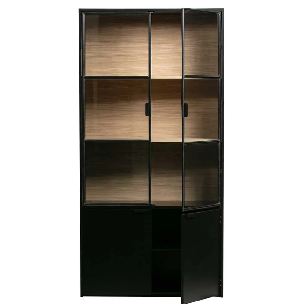 Vitrinenschrank in Kiefer und Schwarz - Angoro