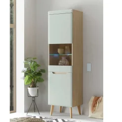 Vitrinenschrank in Mintgrün und Eiche - Armina