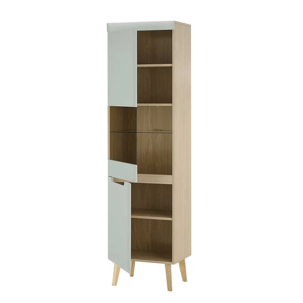 Vitrinenschrank in Mintgrün und Eiche - Armina