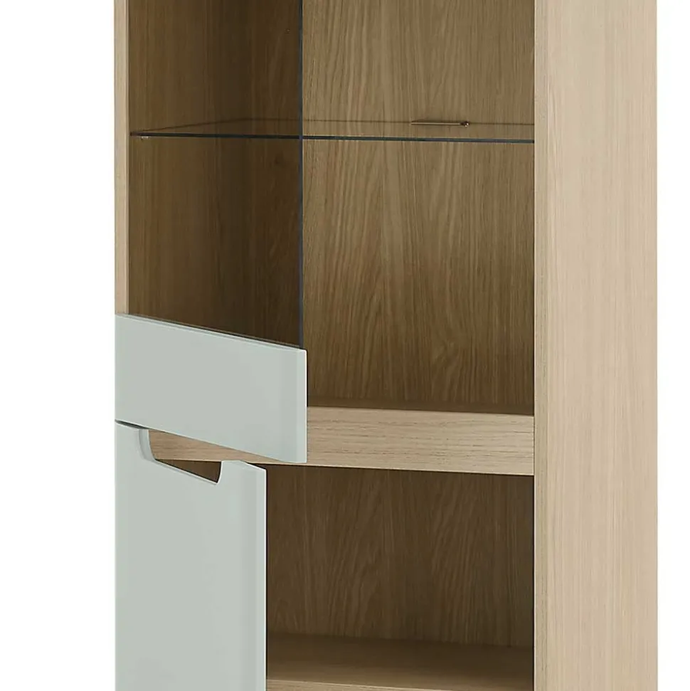 Vitrinenschrank in Mintgrün und Eiche - Armina