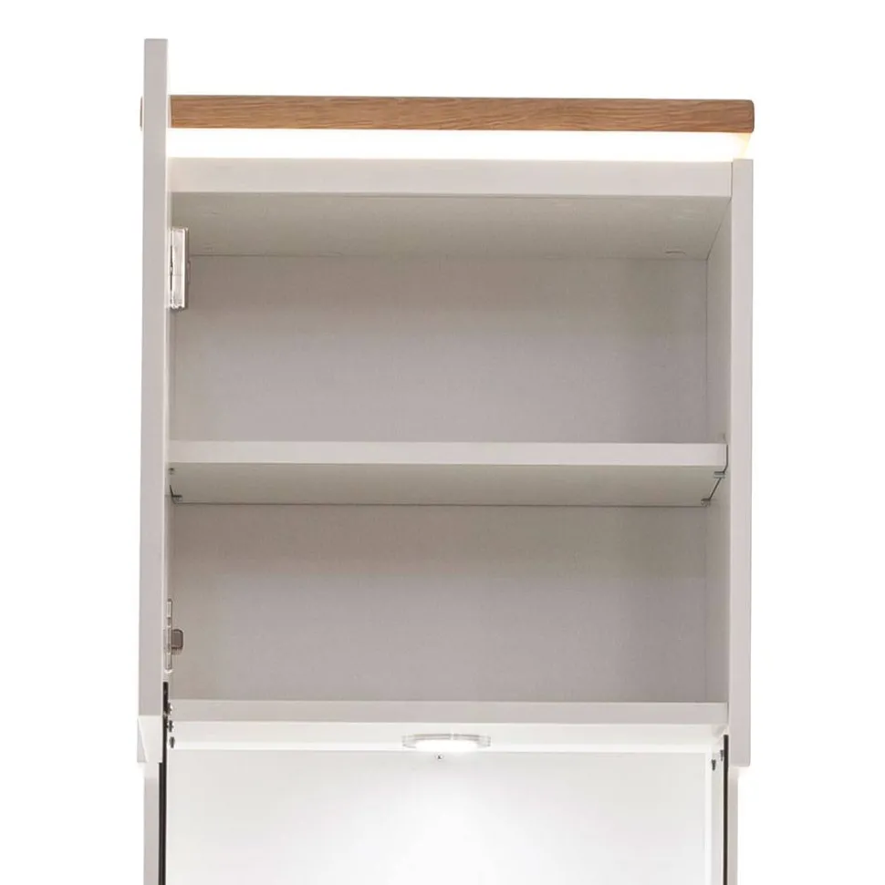 Vitrinen-Schrank in Soft White und Wildeiche - Yordyn