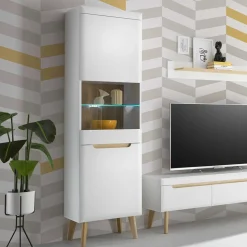 Vitrinenschrank in Weiß mit Eiche - Ginko