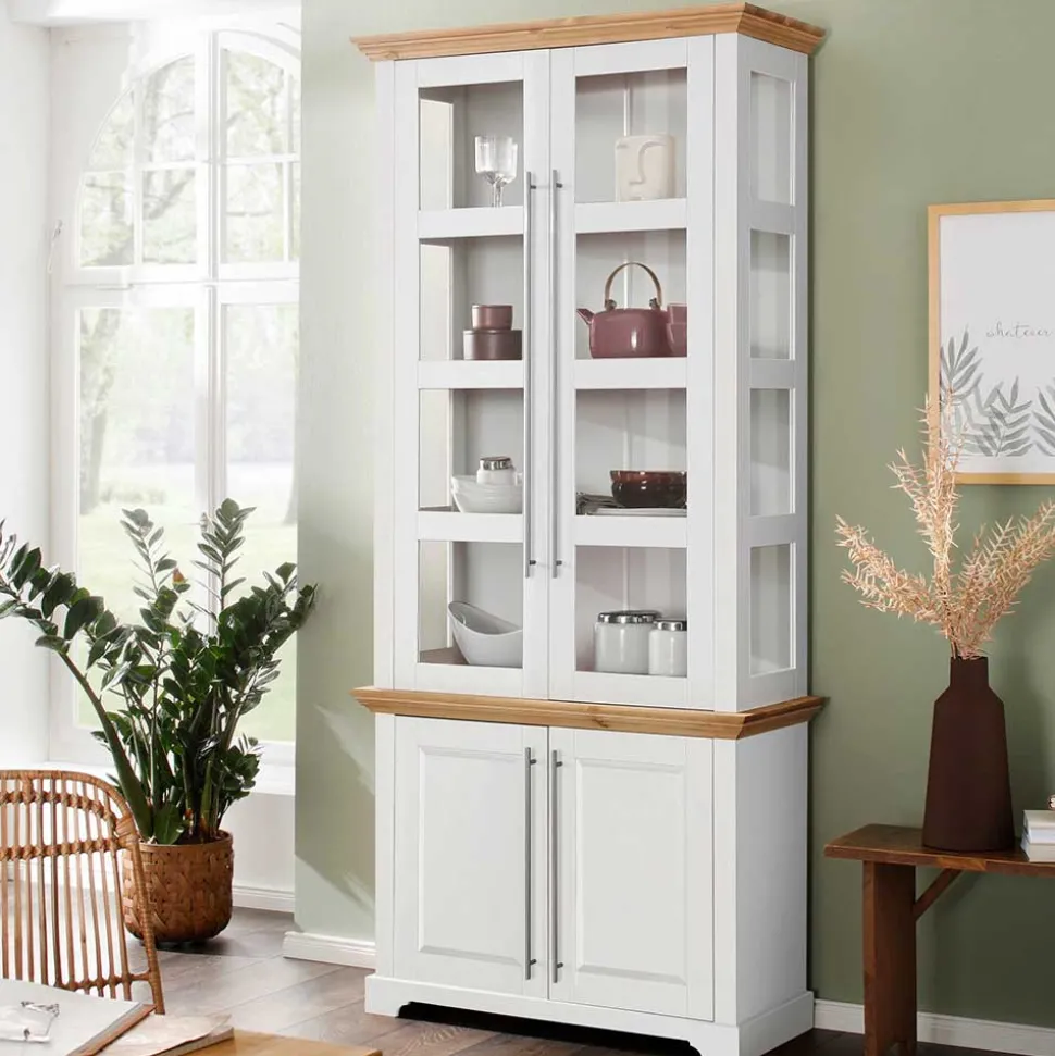 Vitrinenschrank in Weiß mit Honig - Eyzaco