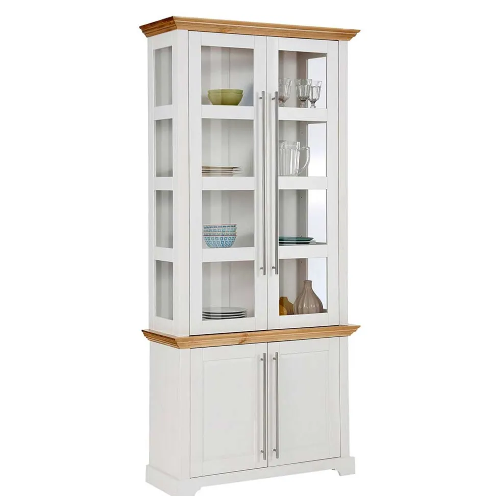 Vitrinenschrank in Weiß mit Honig - Eyzaco