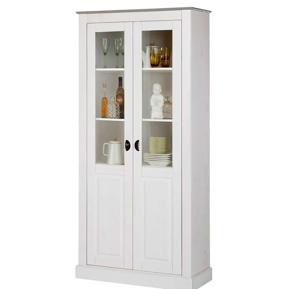 Vitrinenschrank in Weiß mit Grau - Lucasario