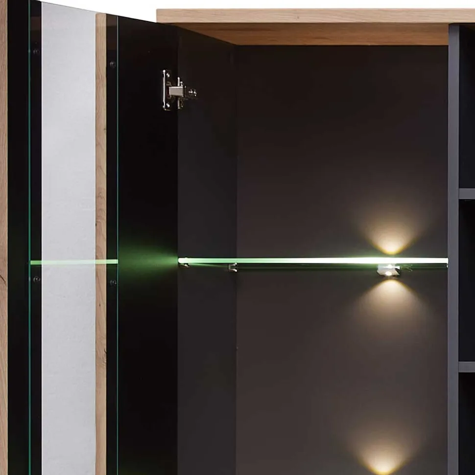 Vitrinenschrank in Wildeiche mit Grau - Kuetra