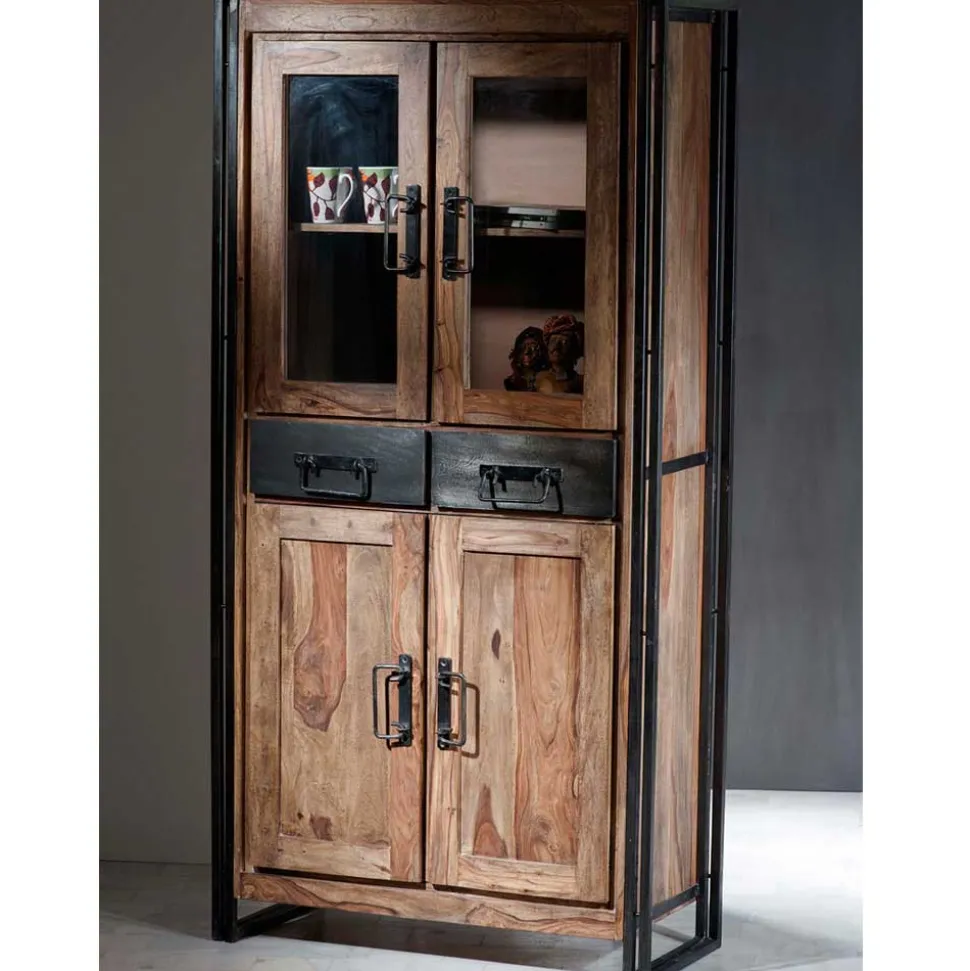 Vitrinenschrank Mendoza aus Akazie Massivholz