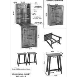 Wand Klapptisch & Hocker Set - Indri (dreiteilig)