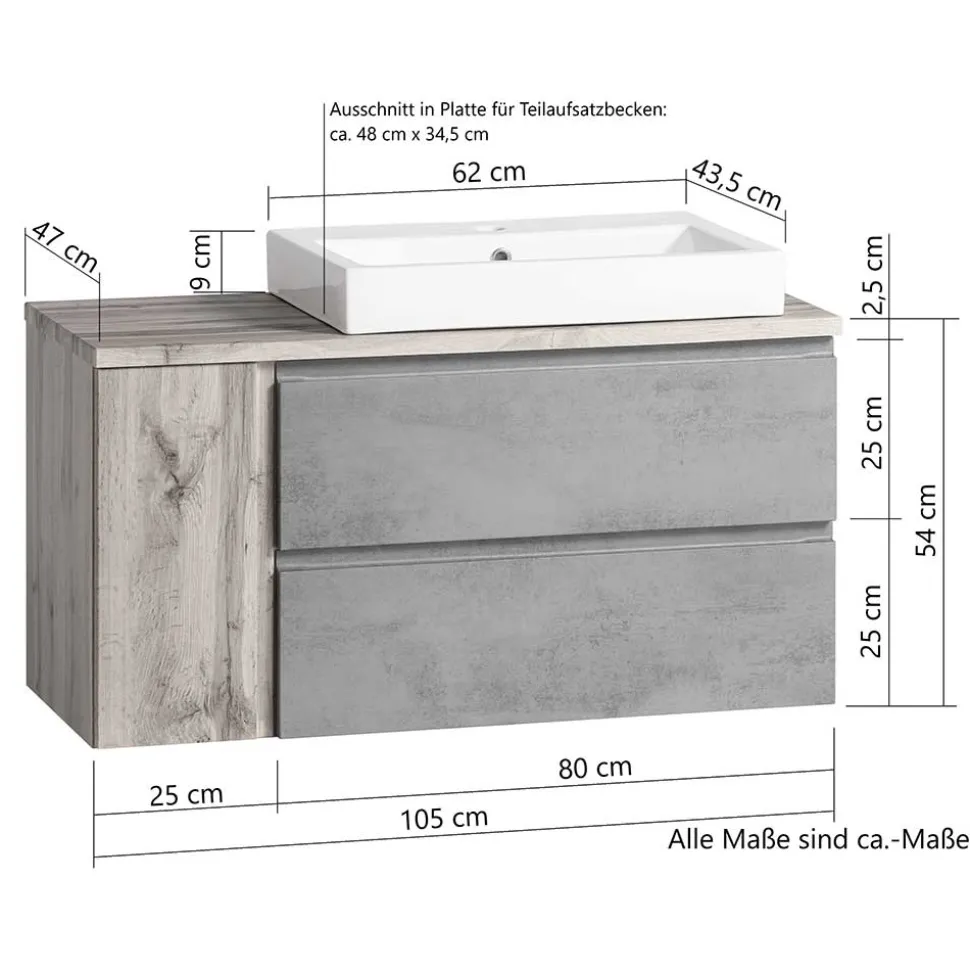 Wand Waschbeckenschrank mit Aufsatzbecken - Eight