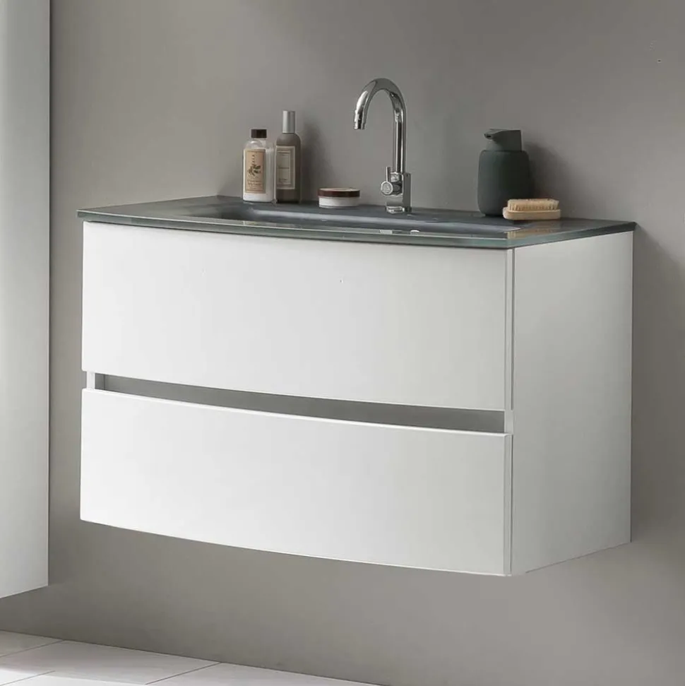 Wand Waschtisch in Weiß - Mesciria