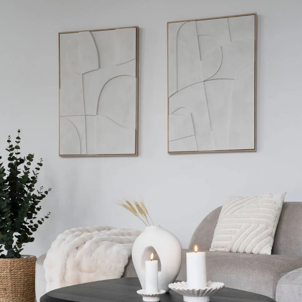 Wandbild in Weiß und Holzoptik Natur - Actino