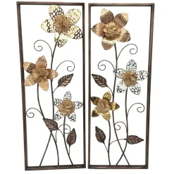 Wandbilder Blumen aus Metall und Stoff - Sinona (zweiteilig)