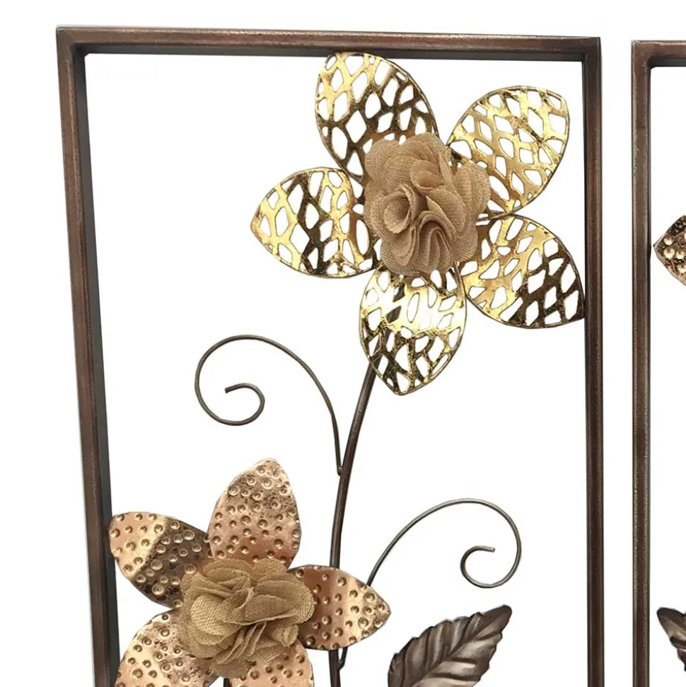 Wandbilder Blumen aus Metall und Stoff - Sinona (zweiteilig)