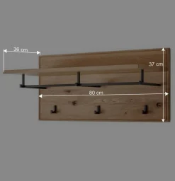 Wandgarderobe aus Asteiche Massivholz und Metall - Zonga