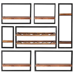 Wandregal Set aus Metall & Massivholz - Fiorda (siebenteilig)