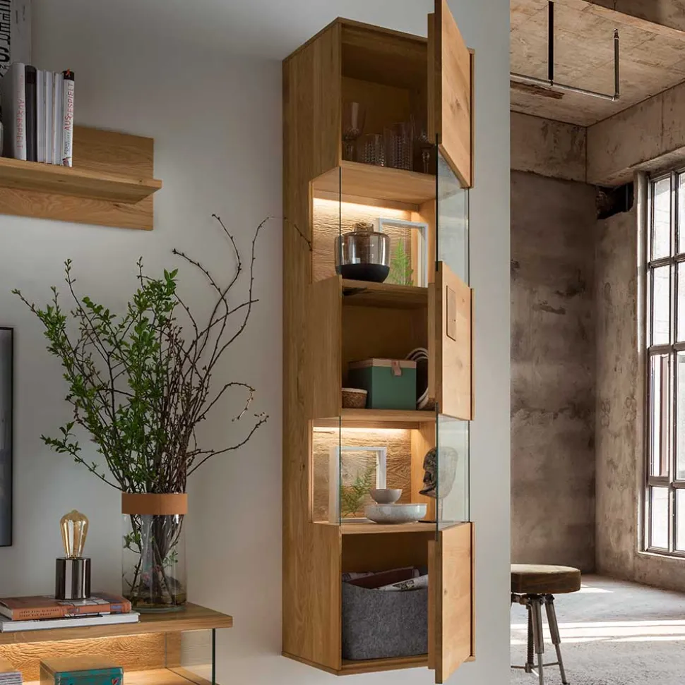 Wand-Vitrine aus Wildeiche Massivholz - Millena