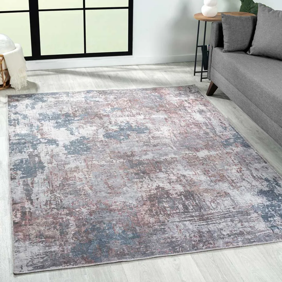 Waschbarer Teppich in Blaugrau und Terracotta - Ursela