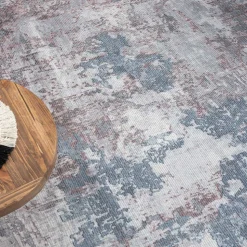 Waschbarer Teppich in Blaugrau und Terracotta - Ursela