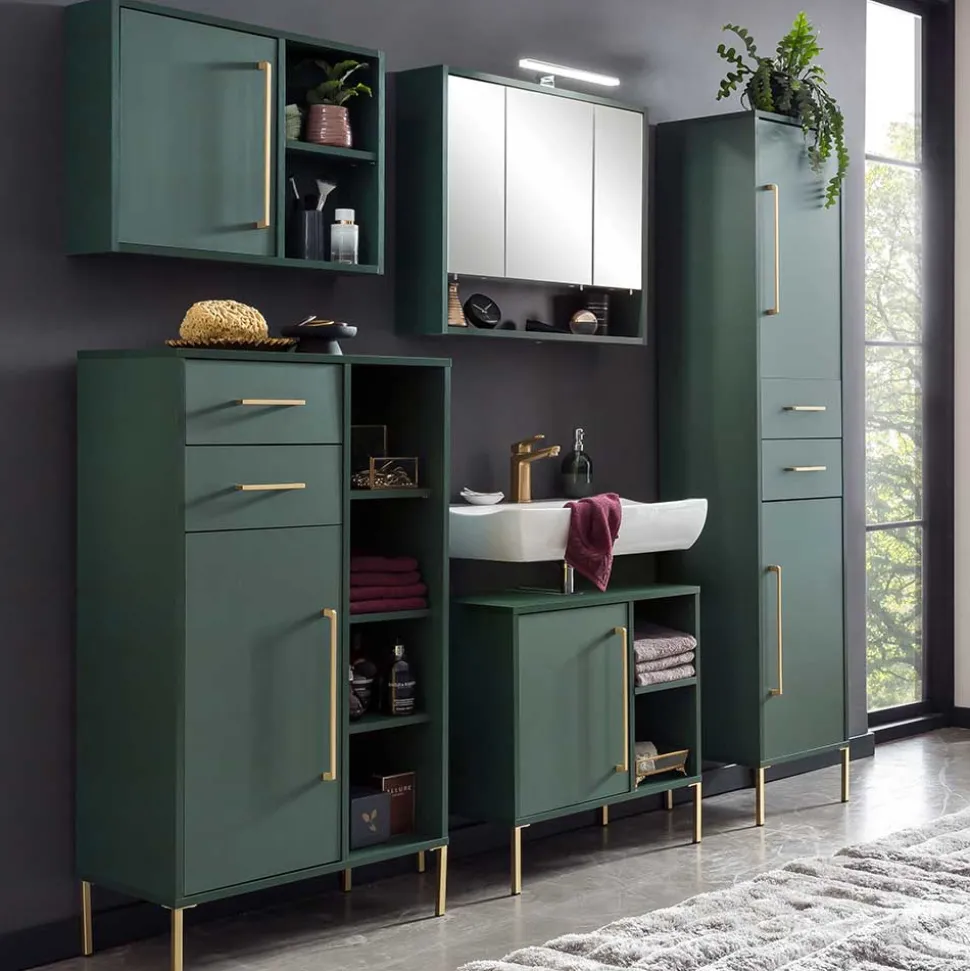 Waschbeckenschrank in Dunkelgrün & Gold - Aqua