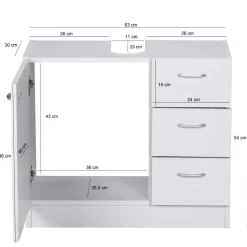 Waschbeckenschrank in Weiß 63 cm breit - Hank