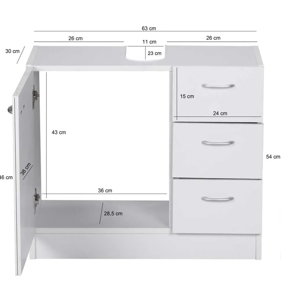 Waschbeckenschrank in Weiß 63 cm breit - Hank
