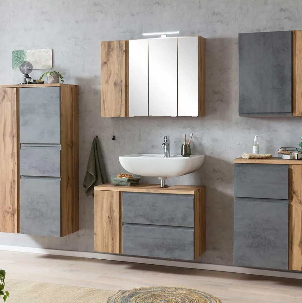 Waschbeckenschrank mit Tür & Klappe & Schublade - Mia