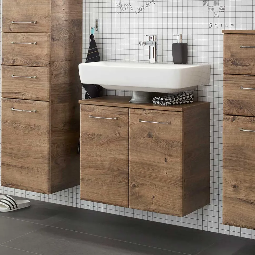 Waschbeckenunterschrank in Eiche Dunkel Holzoptik - Miss X