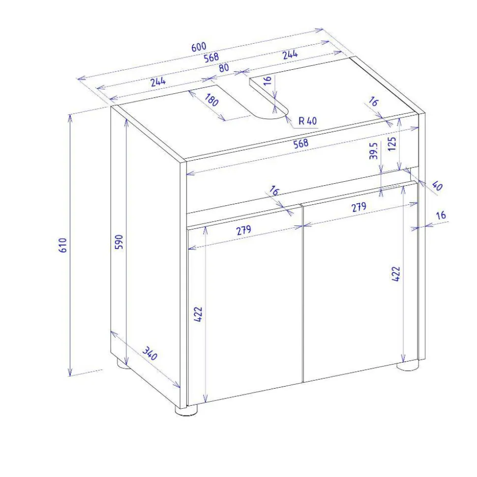 Waschbeckenunterschrank in Weiß - Nonessia