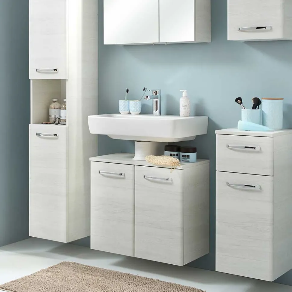 Waschbeckenunterschrank in Eiche Weiß Holzdekor - Smaranda