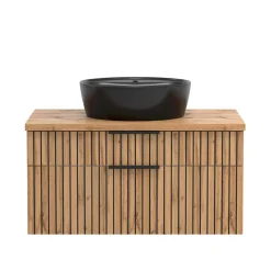 Waschkommode mit Aufsatzbecken in Schwarz - Crystoga