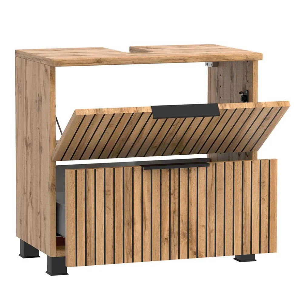 Waschkonsole & Midischrank & LED Spiegel - Crystoga (dreiteilig)