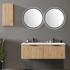 Waschkonsole Duo & Lichtspiegel & Schrank - Crystoga (vierteilig)