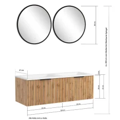 Waschkonsole Duo & Lichtspiegel & Schrank - Crystoga (vierteilig)