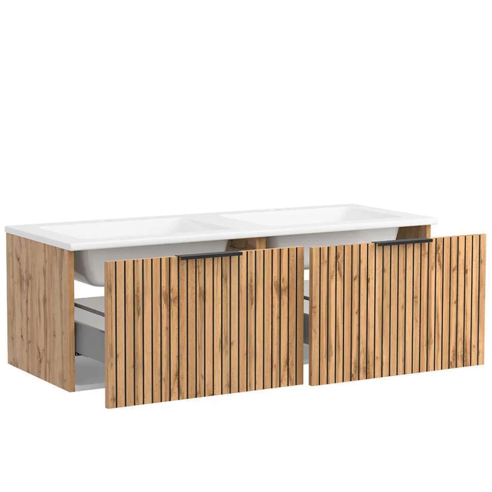 Waschkonsole Duo & Lichtspiegel & Schrank - Crystoga (vierteilig)