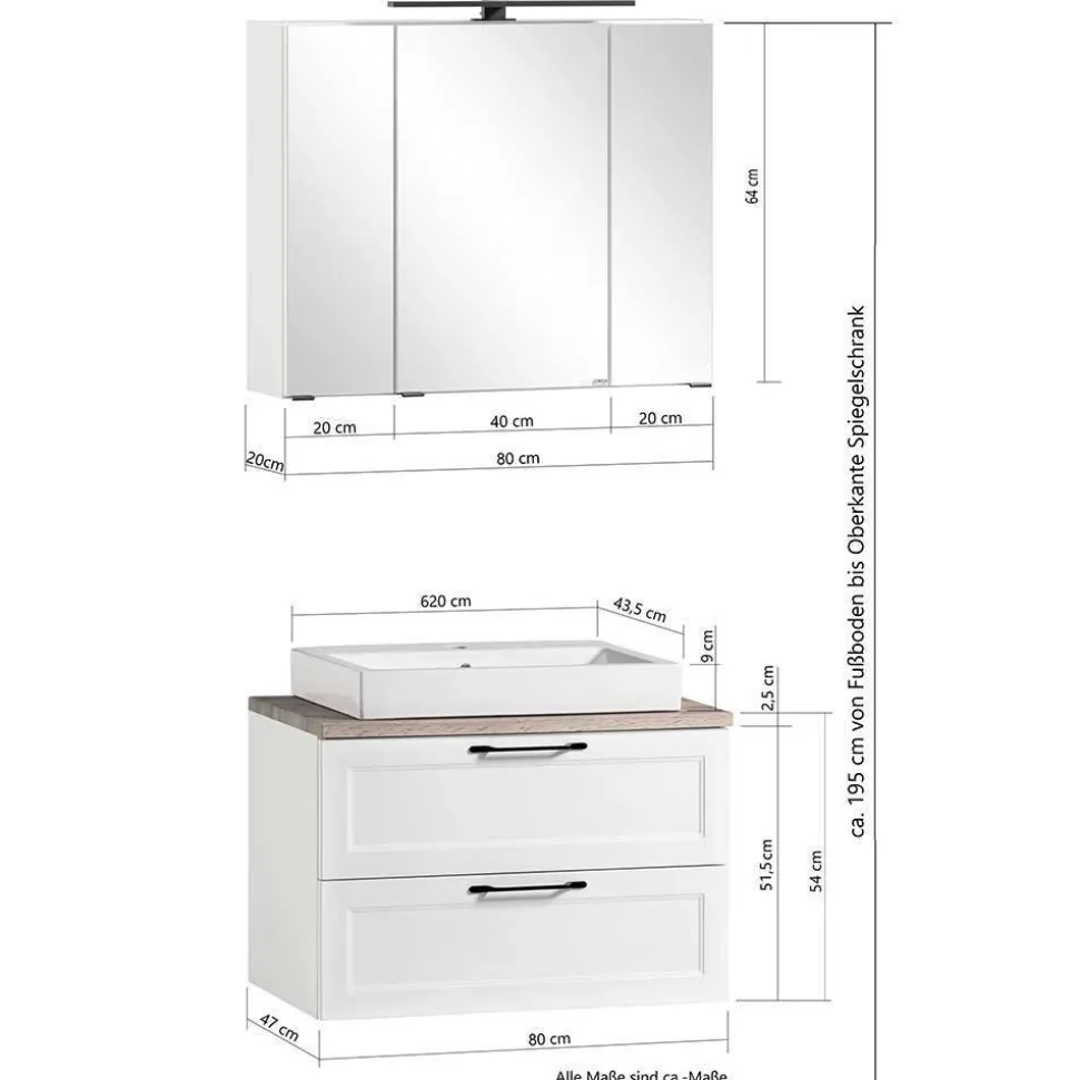 Waschkonsole und Spiegelschrank Set - Trioto (zweiteilig)