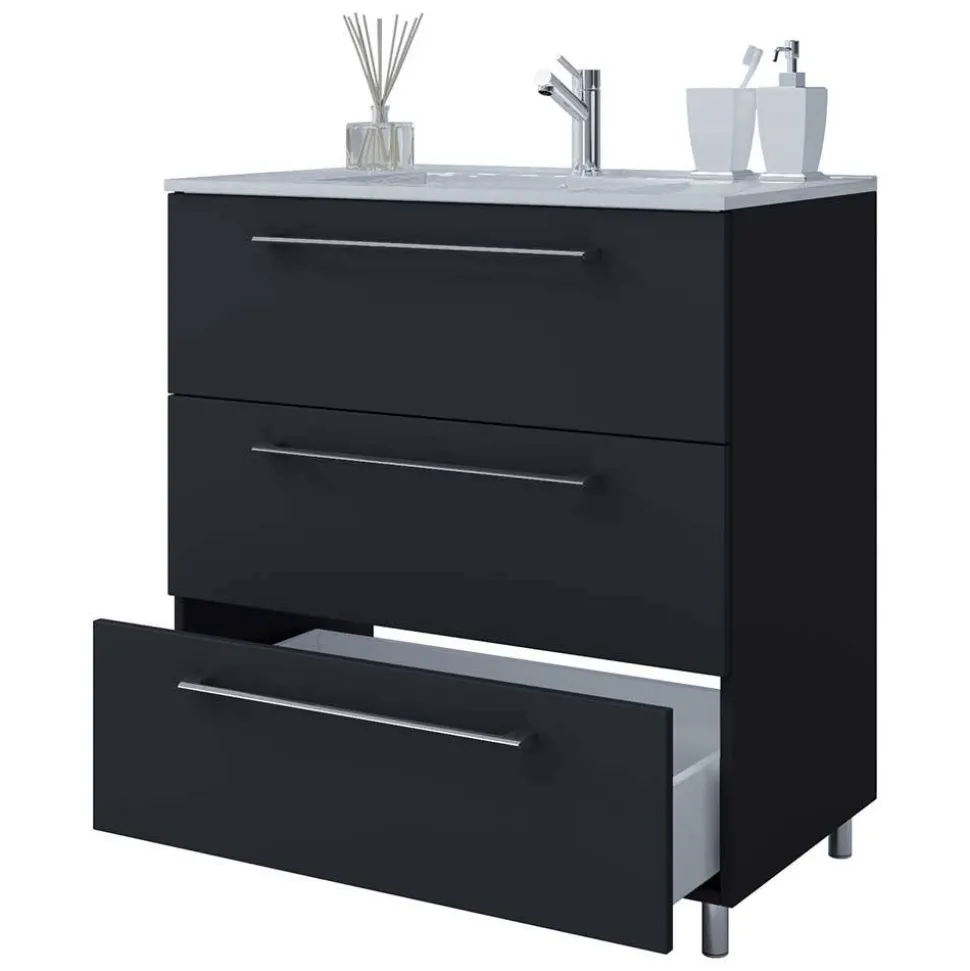 Waschtisch mit drei Schubladen in Schwarz - Gloriella